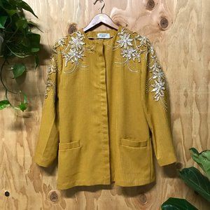 Mustard Yellow Beaded Blazer Jacket Coat